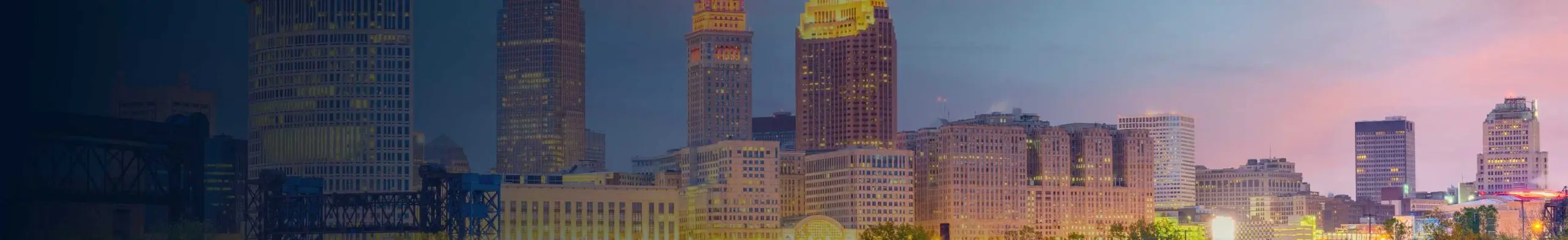 The skyline of city in Ohio at sunset